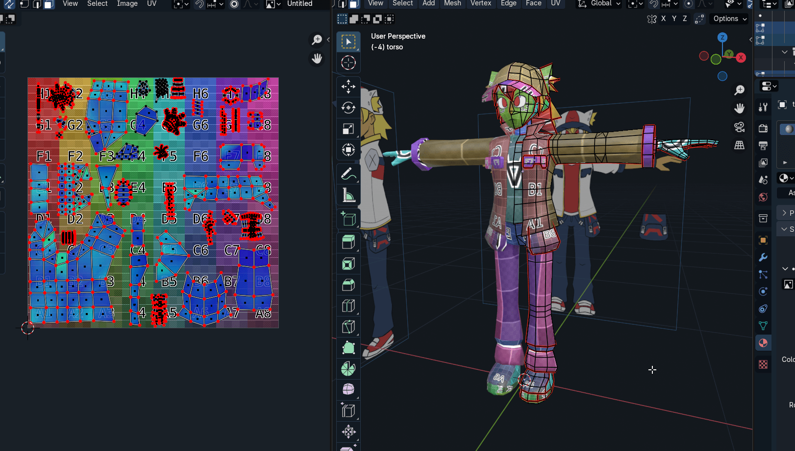 screenshot showing a model of Nix being UV unwrapped in blender
