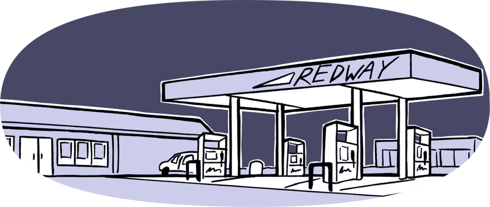 redway gas station. ironically, purple monochrome