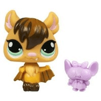 LPS bat with dark brown hair, wings, and a bat-plushie